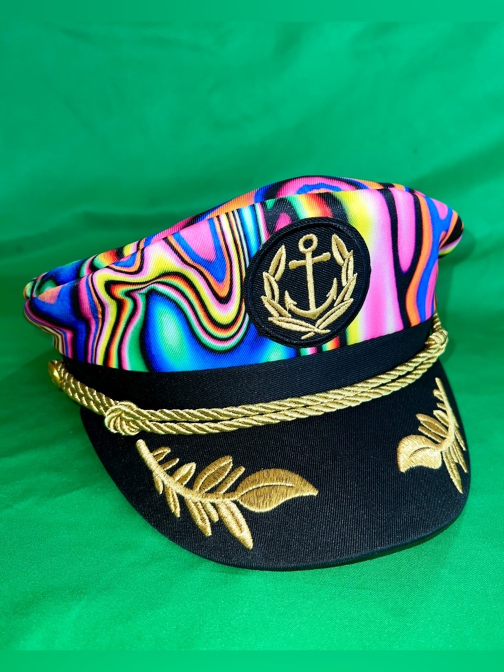 Tie Dye LUCKY 7 Navy Captain Gold Embroidered Hat ⚓️Trippy Cover Adjustable NWT